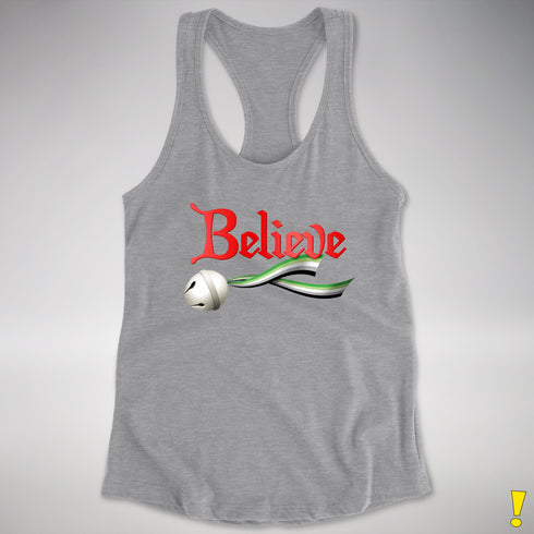 Believe Aromantic Pride Jingle Bell Racerback Tank - Heather Grey
